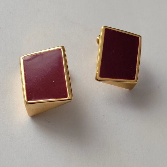 Unique Napier Geometric Gold and Mauve Tone Clip-on Earrings - Picture 8 of 10